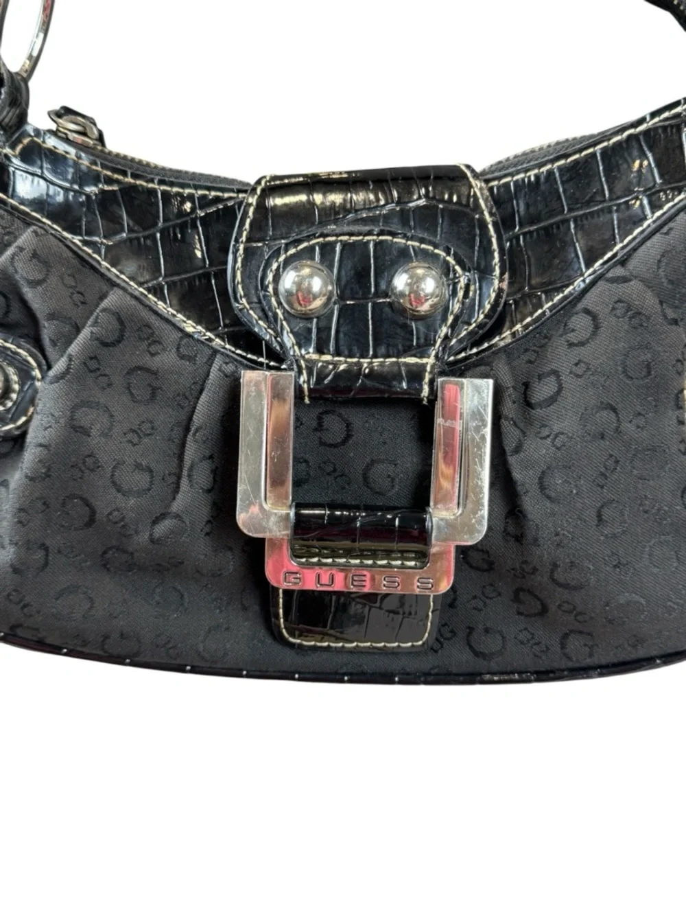 Guess Vintage Y2K Black Monogram Buckle Shoulder Bag - Picture 6 of 16